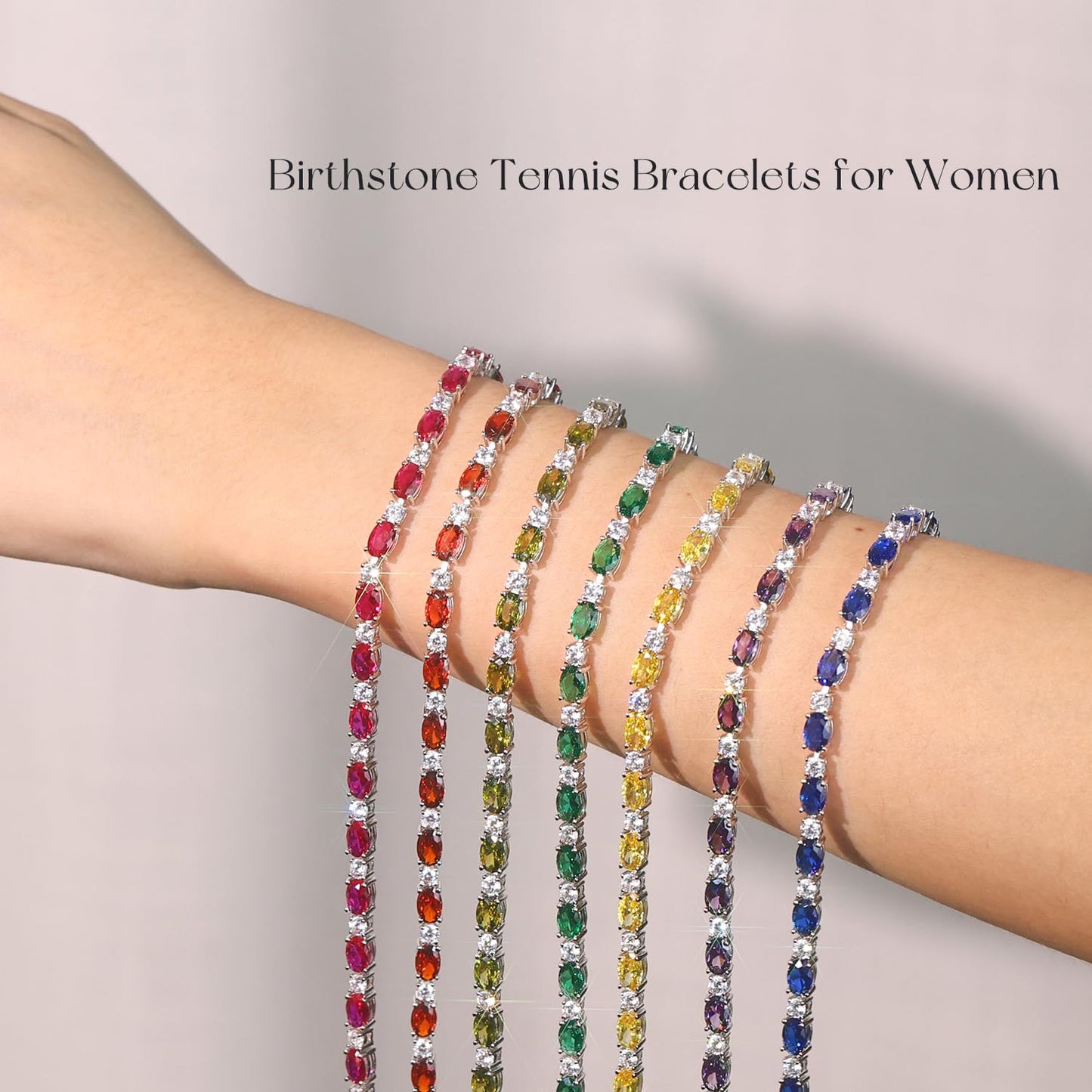 FANCIME July Birthstone Bracelet Sterling Silver Created Ruby Tennis Bracelet Cubic Zirconia Oval Gemstone Dainty Fine Jewelry for Women 7"