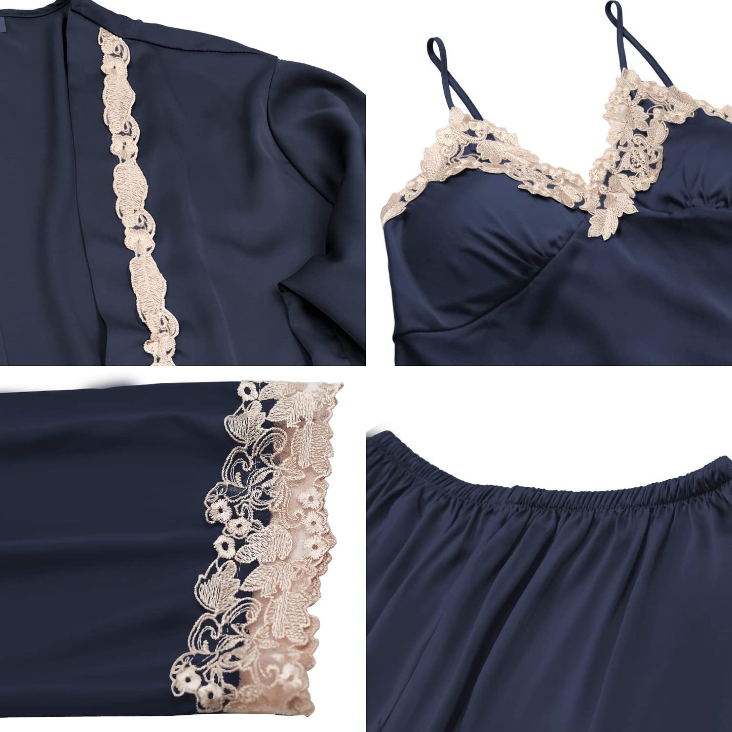 SAPJON Womens Pajama Sets 5PCS Silk Pajamas for women Cute Sleepwear Loungewear Satin Pajamas Sets for Women Soft