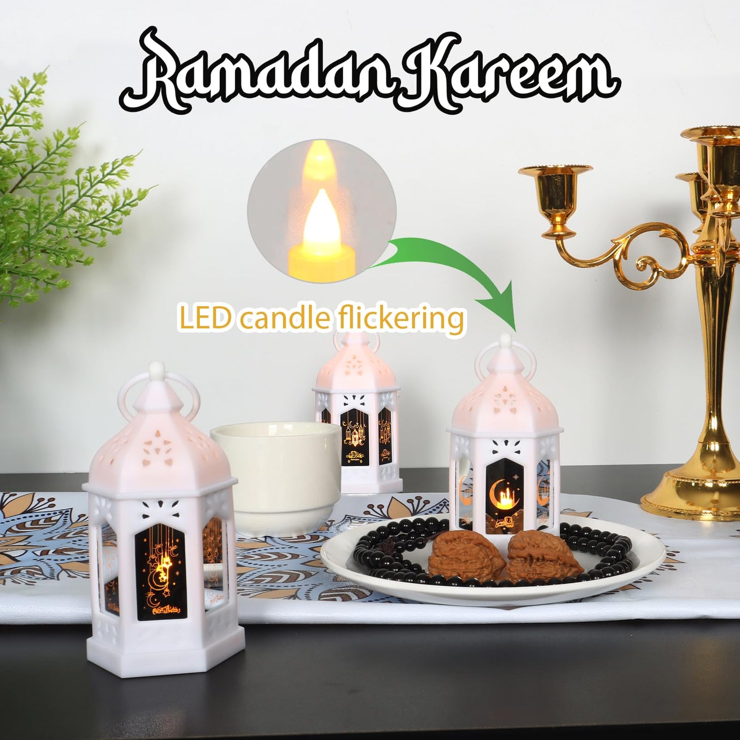 LLQ Mini Ramadan Lantern (12Pcs-5in) - Moroccan Small Lanterns Decorative, Eid Mubarak Decorations for Home, Ramadan Gifts for Family, Table Centerpiece