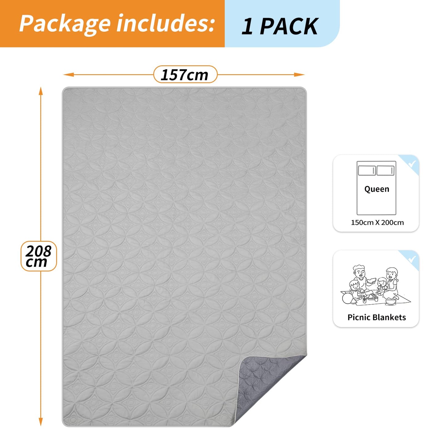 PICK FOR LIFE Waterproof Dog Blanket For Bed, 157×208cm Dog Blankets Washable Soft Reversible Puppy Blankets Anti Scratches Dirty for Bed Sofa Furniture (Light/Dark Grey)