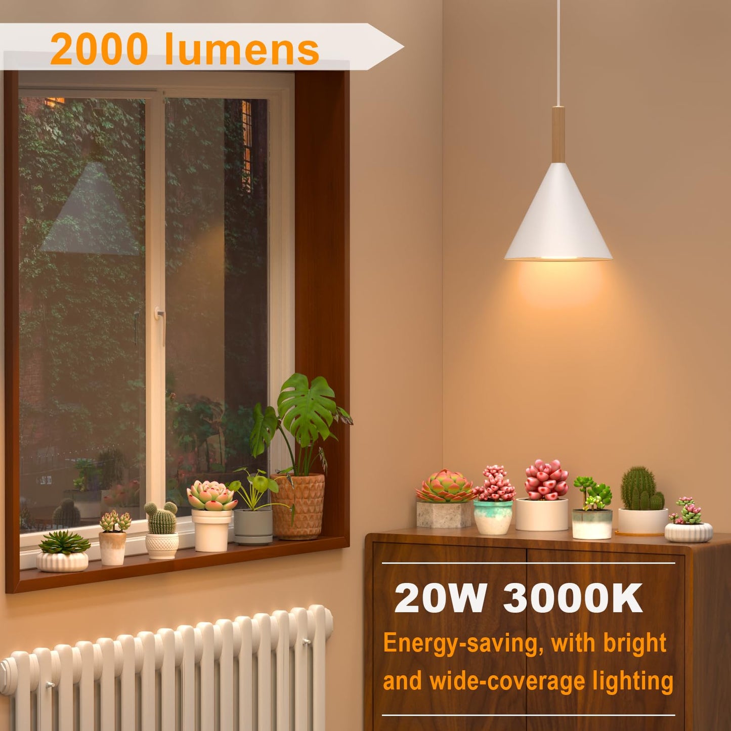 Hanging Grow Light with Timer, 20W Full Spectrum Plant Lamp for Indoor Plants, 14.5 ft Power Cord, Adjustable Height, Wall-Mounted Growing Light for Large Tall Plants, Succulents and Flowers (White)