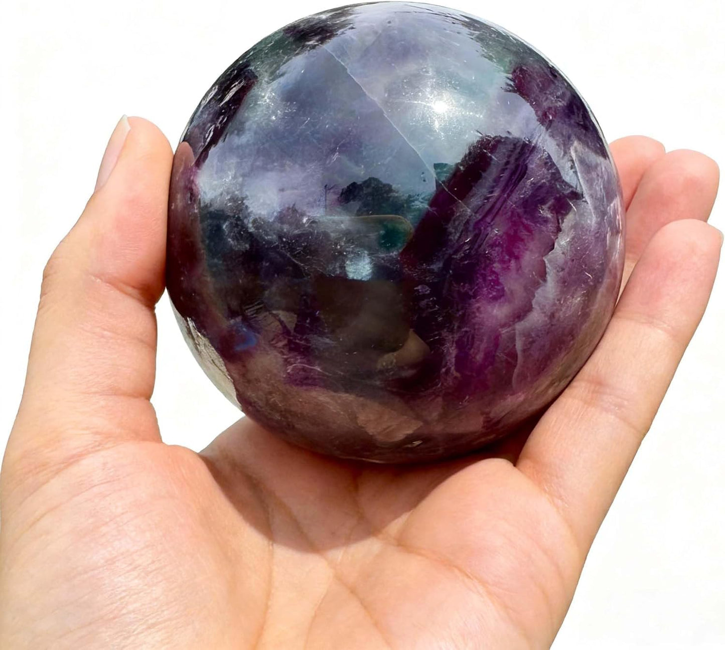 AierCrystal Natural Stone Crystal Sphere Feng Shui Home Decoration Ball Positive Energy Scrying Orb for Meditation Tool for Spiritual Space Purification Globe Diameter6-7cm Fluorite Sphere
