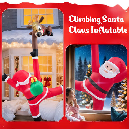10 FT Hanging Inflatable Outdoor Decoration, Inflatable Elk and Climbing Santa Blow Up Yard Decor with Build-in LEDs, Inflatable Decorations for Outdoor Yard Garden