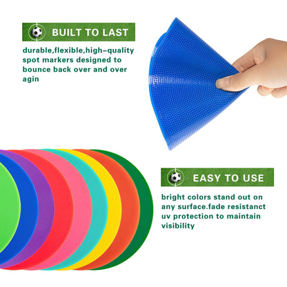 Aryjmz Spot Markers 18 Pcs 10 Inch Non Slip Rubber Floor Markers Flat Field Cones Poly Dots for Soccer Basketball Sports Speed Agility Training and Drills