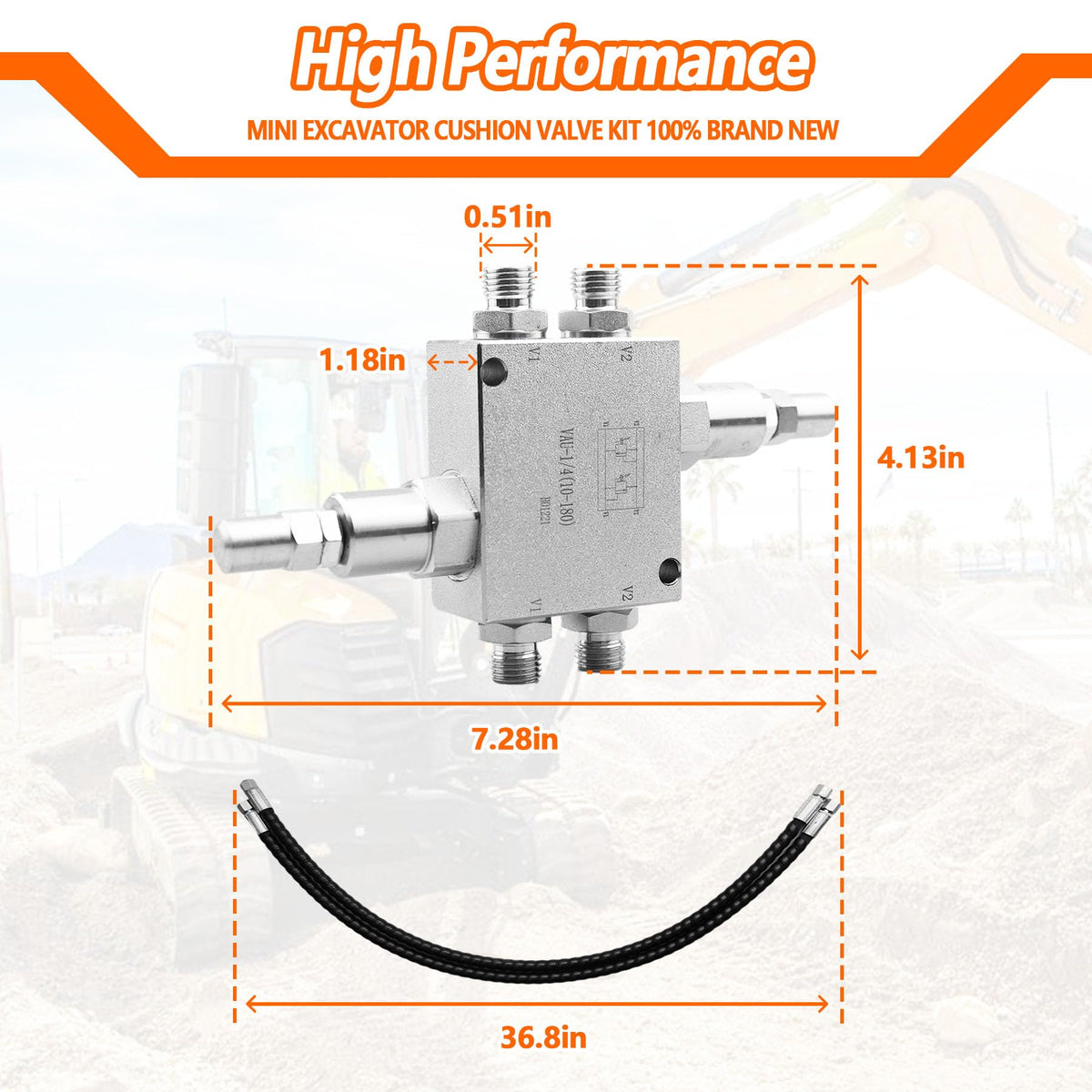 Mini Excavator Cushion Valve Kit Fit for Machine with 1/4” Hydraulic Hoses Complete for Swivel Motor Assembled