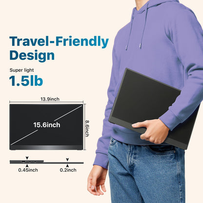 Portable Monitor 18.5 inch 1080P FHD 128% sRGB 100Hz, Travel Monitor for Laptop MacBook Surface PC Xbox PS5, HDMI Dual USB-C VESA Compatible Built-in Speaker, with Kickstand