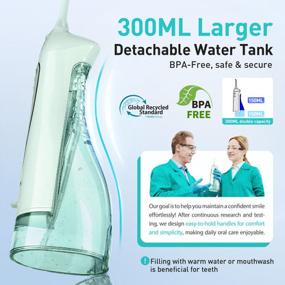 COSLUS Water Dental Flosser Teeth Pick: Portable Cordless Oral Irrigator 300ML Rechargeable Travel Irrigation Cleaner IPX7 Waterproof Electric Flossing Machine for Teeth Cleaning C20(F5020E)