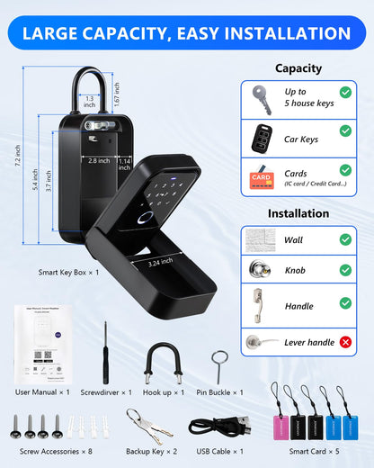 [New]Smart Lock Box,CATCHFACE Wireless Smart Key Lock Box App Control,Share eKey,Key Lockbox Wall Mount&Door Handle,Electronic LockBox Realtor/Home/Office/Warehouse/Vrbo/Cars