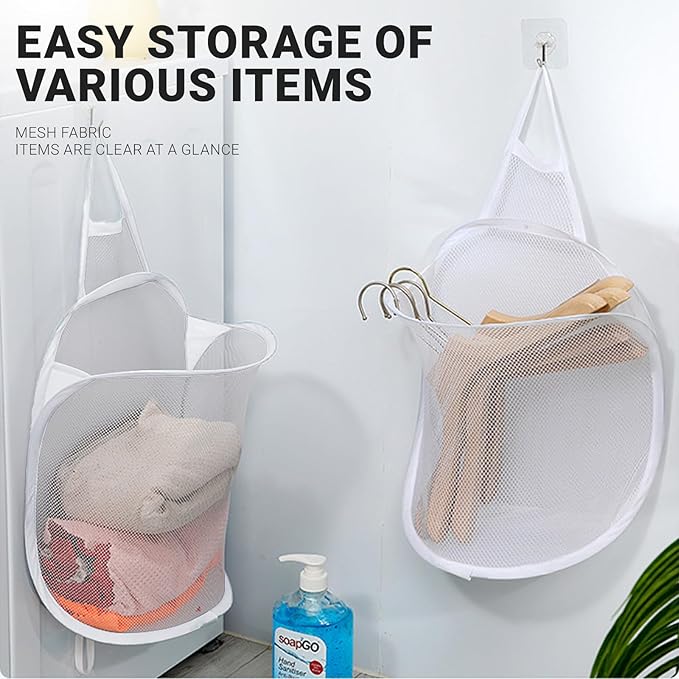 Hanging Laundry Bag Small Hanging Hamper Foldable Mesh Hamper Collapsible Wall