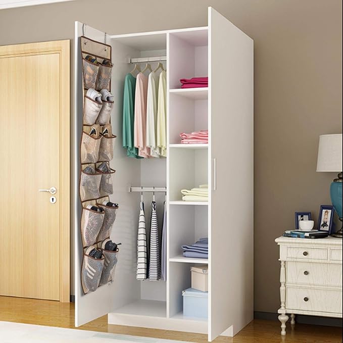 KEEPJOY Over The Door Shoe Organizer, Hanging Shoe Organizer 12 Mesh Pockets