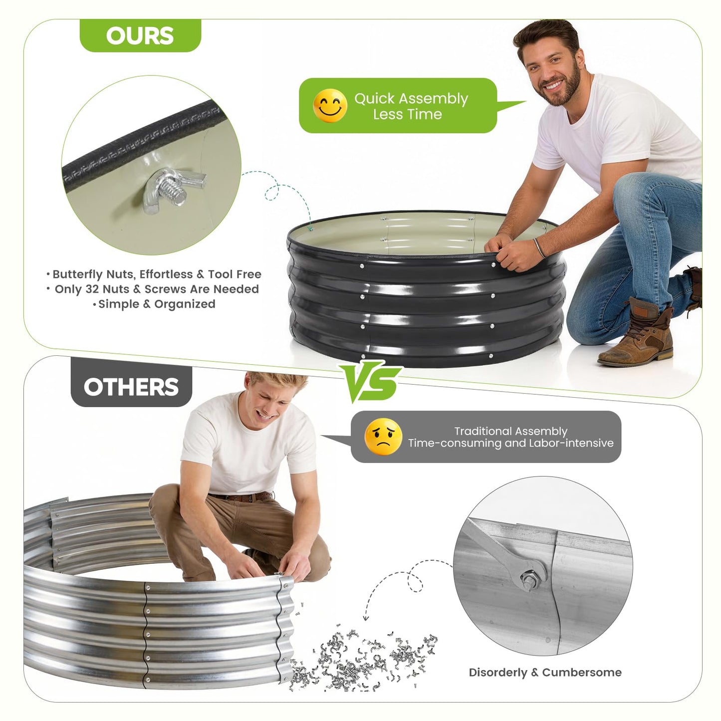 ZORMY Galvanized Raised Garden Bed Outdoor, Round Metal Planter Boxes 2 Pcs, 3x3x1ft Steel Raised Bed Kit for Planting Vegetables, Fruits, Flowers(Grey)