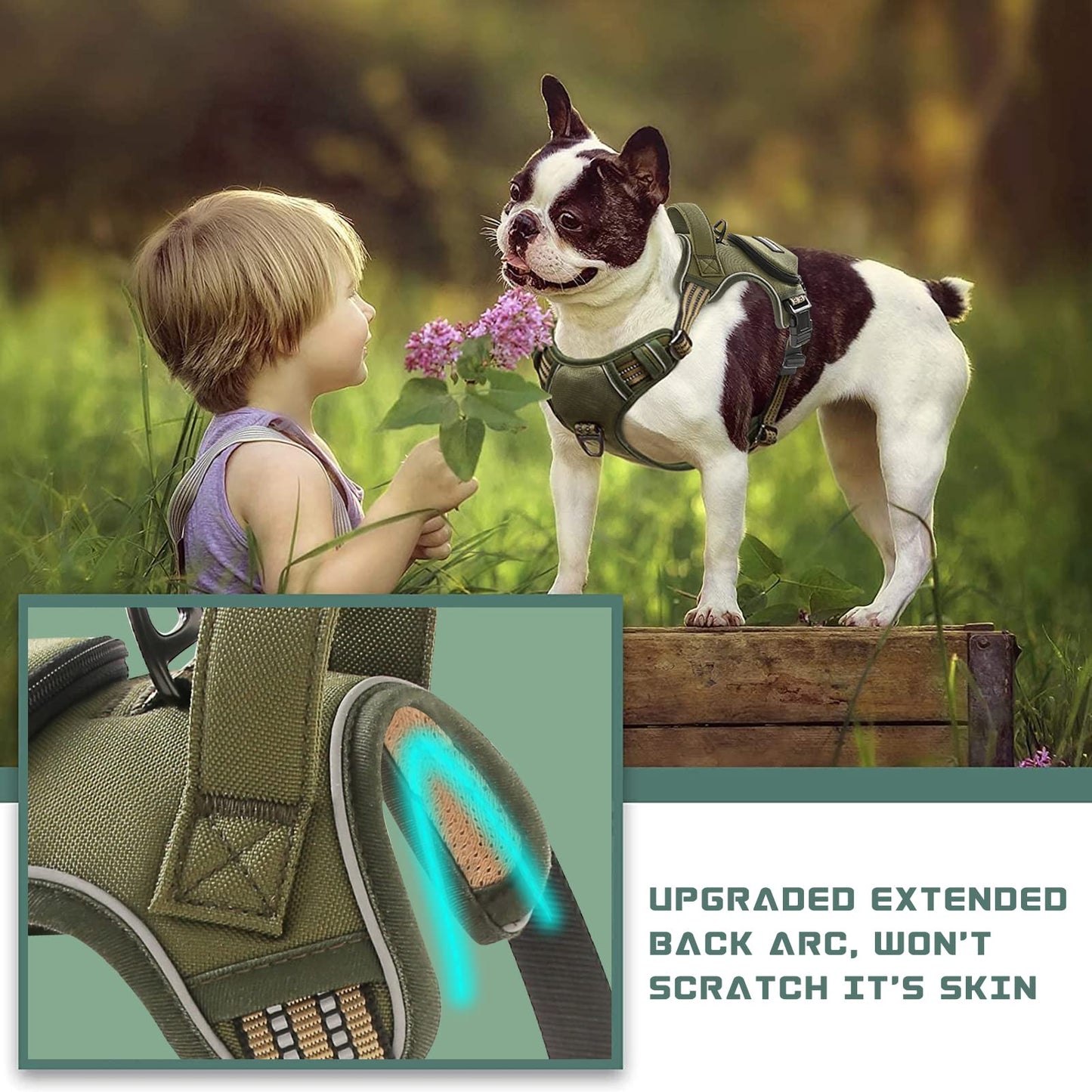 No Pull Dog Harness for Medium Dogs, Adjustable No Choke Pet Vest with Dog Leash Fit Smart Reflective Pet Walking Harness for Training Easy Control Soft Handle Green M
