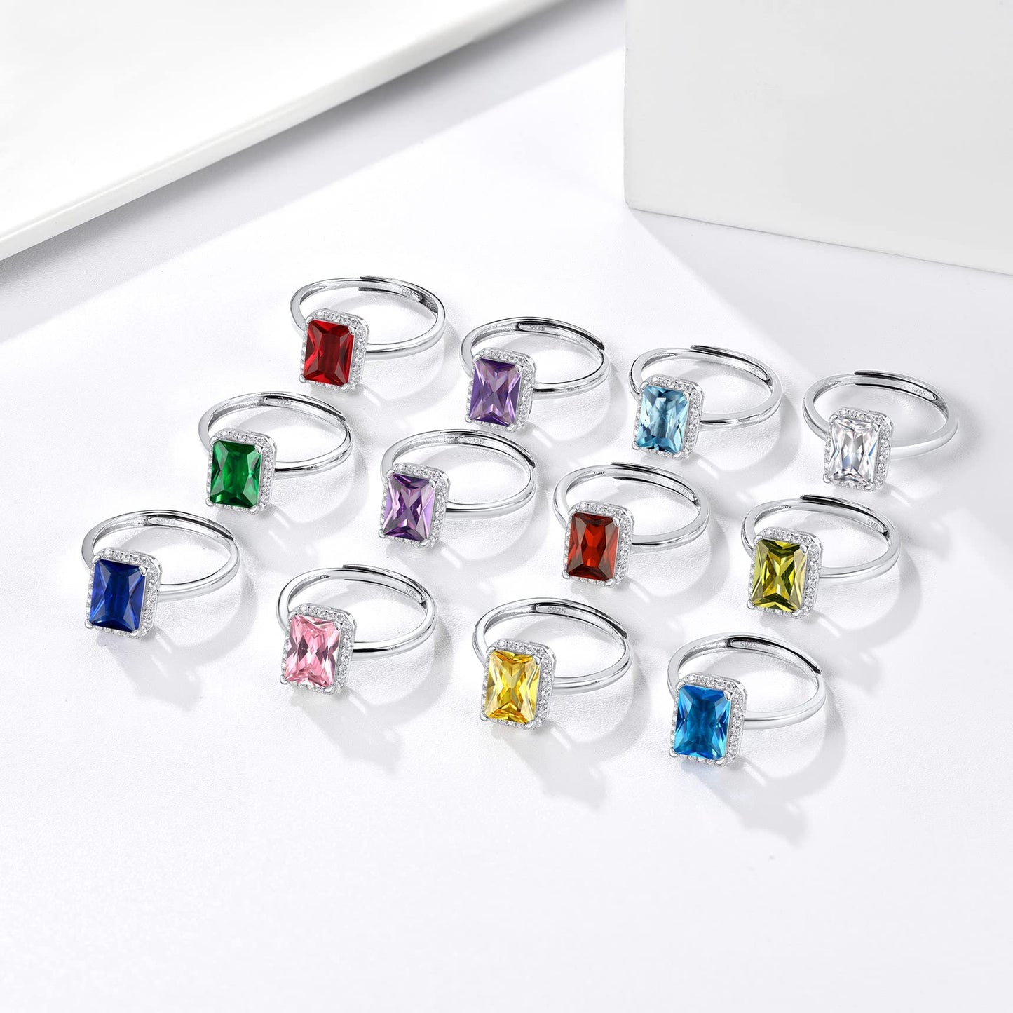 Bestyle 925 Sterling Silver Infinite Birthstone Rings August Square Peridot Crystal Rings, Dainty Love Statement Rings Adjustable, Minimalist Ring Gift on Birthday/Valentines/Thanksgiving/Christmas