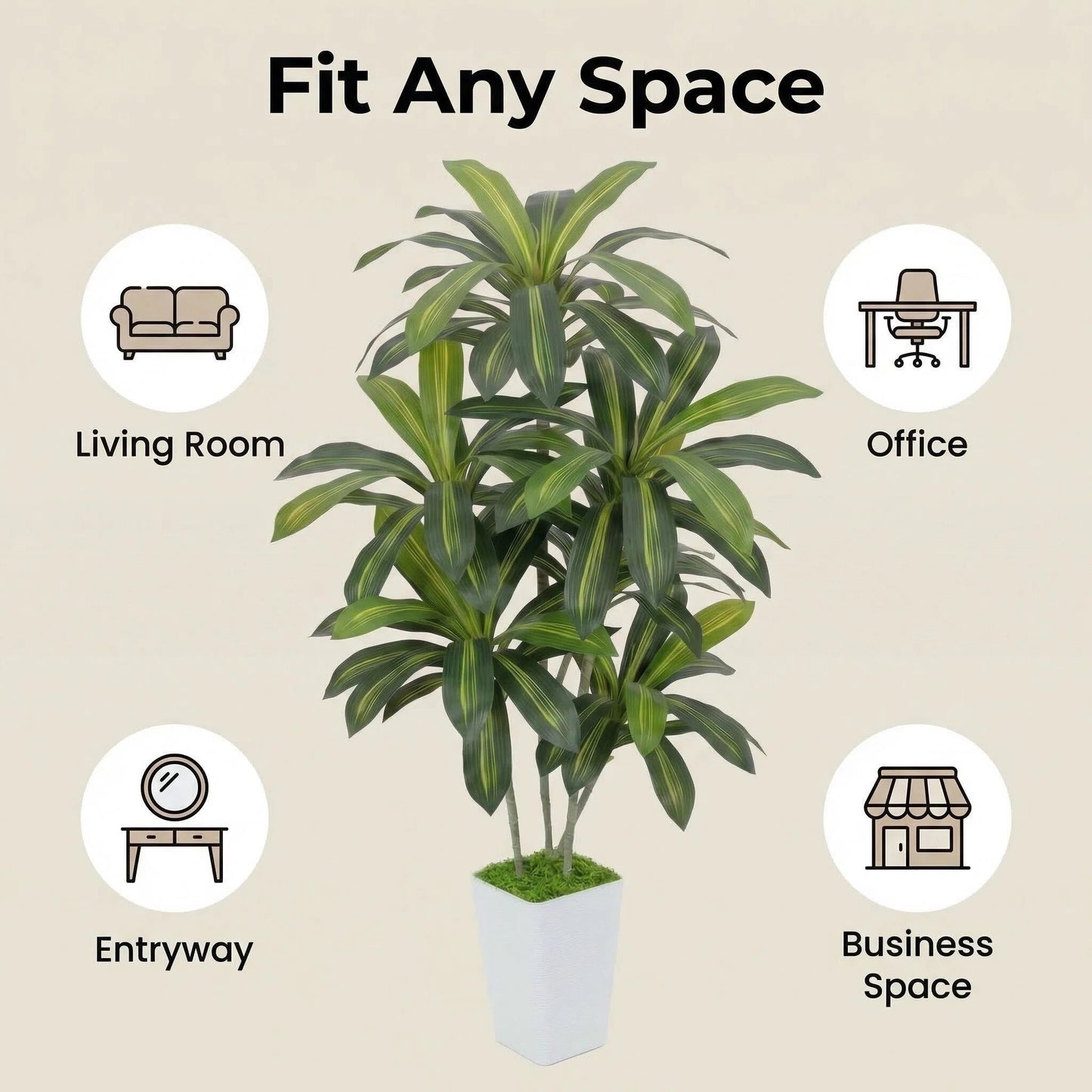 Artificial Dracaena Tree 6FT, Fake Tree with White Tall Planter - Faux Yucca Tall Fake Floor Plant in Pot - Artificial Plant for Home Office Living Room Decor Indoor