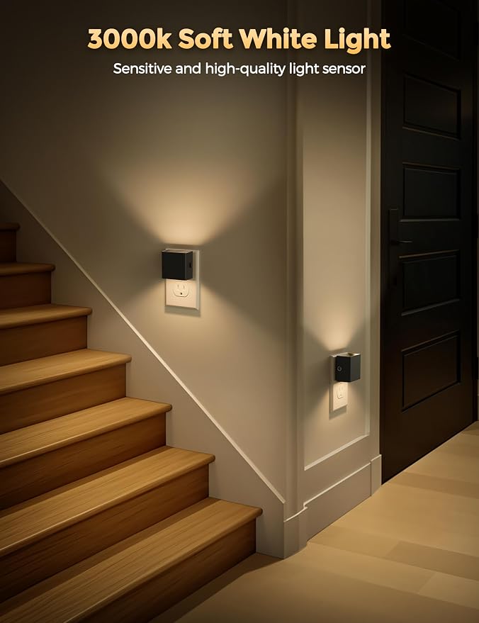 DORESshop LED Night Lights Plug into Wall [2 Pack], Plug in Night Light, 3 Level Brightness Adjustable Night Light, Dusk to Dawn Sensor, Nightlights for Adults, Bedroom, Bathroom, Hallway, 3000K