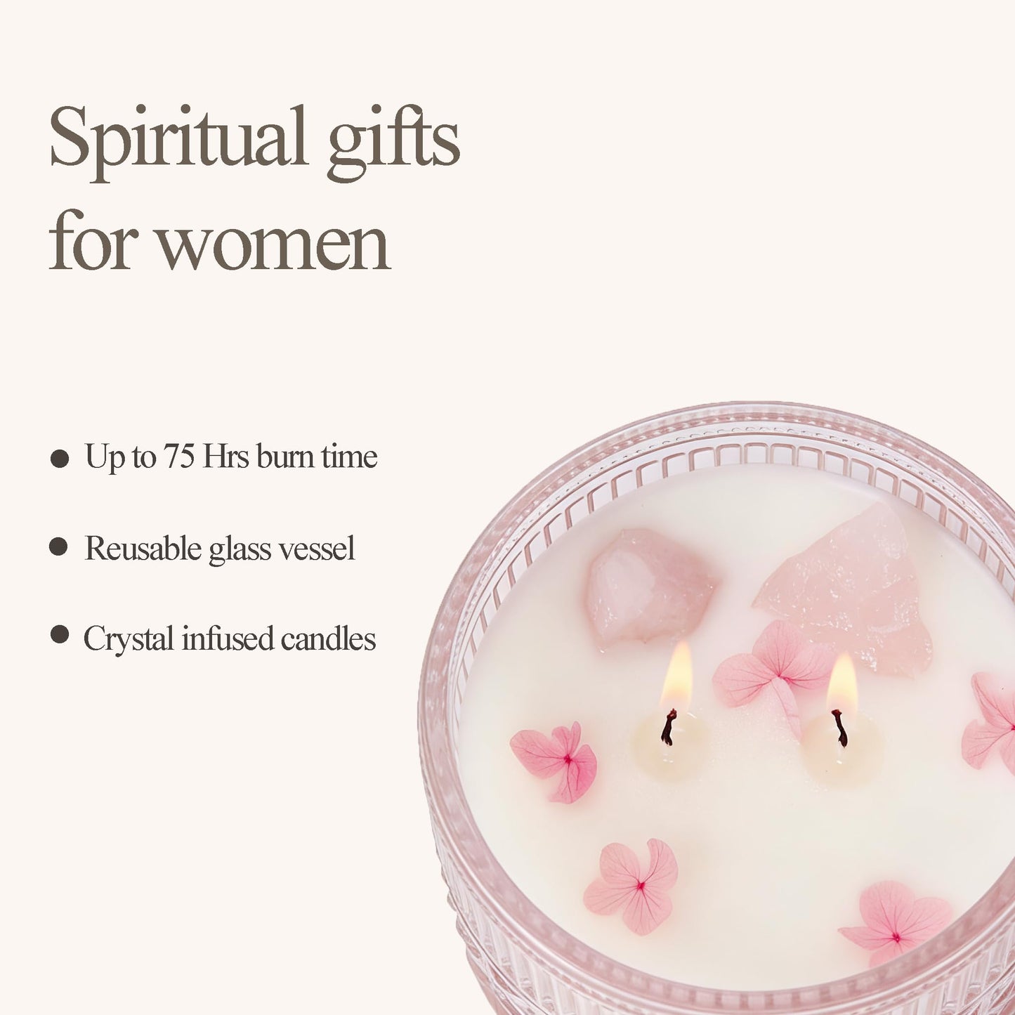 Chloefu LAN Pink Crystal Candles Champagne Bubbles Candle for Home Scented, Non-Toxic, Unique Meditation Spiritual Gifts, 14 oz, Valentines Day Gifts for Mom Friends Wife Sister Stocking Stuffers