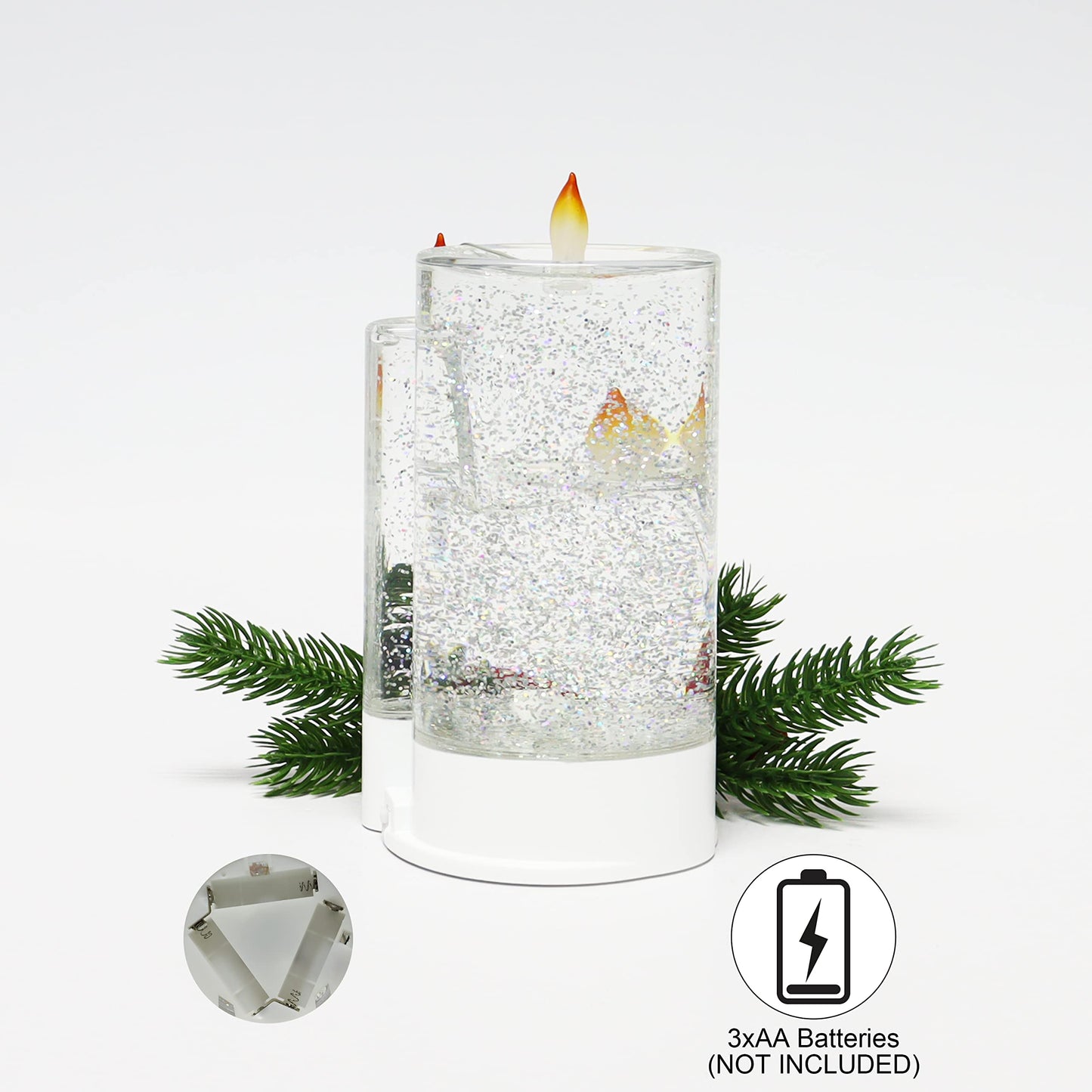 Christmas Tabletop Snow Globe Candle Water Spinning LED Lighted Acrylic Candle Décor Battery Operated Christmas Decoration (6.8" H x 4.8" W x 4.8" D) by Moments in Time