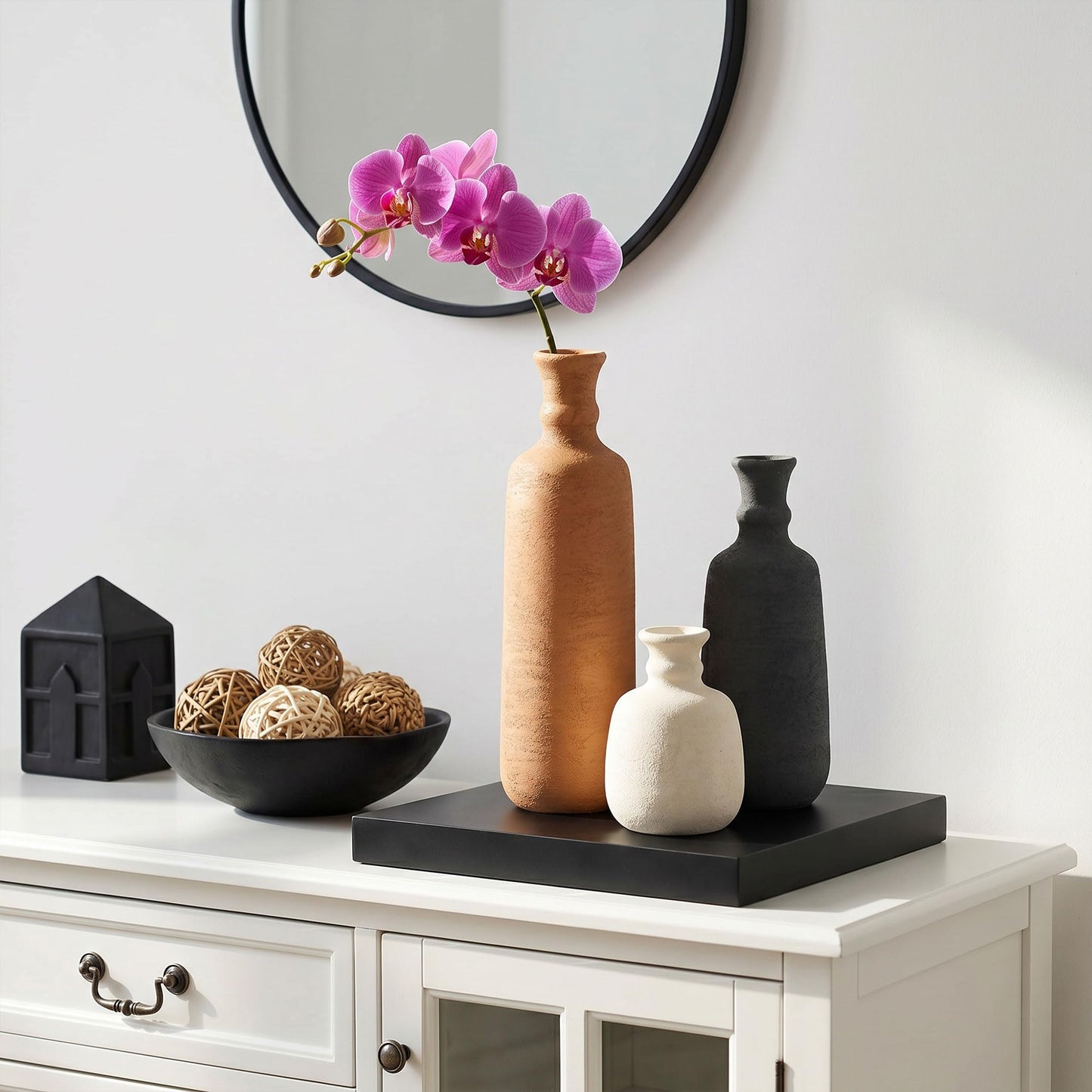 Ceramic Vase Set, 3Pcs Flower Vases for Modern Boho Farmhouse Decor, Decorative Vases for Pampas Grass & Dried Flowers, Distressed Finish
