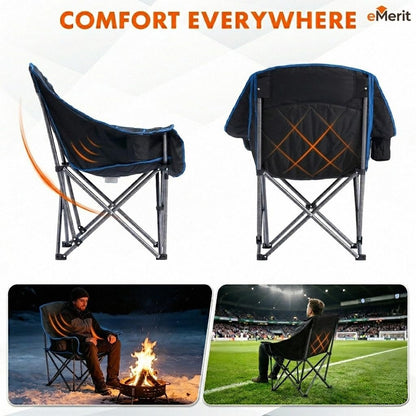 EMERIT 2 Pack Oversized Padded Camping Chairs, Heavy Duty 450 LBS Capacity Outdoor Folding Quad Chair with Cup Holder, Portable for Camping, Tailgating, Sports, Backyard & Patio, Black