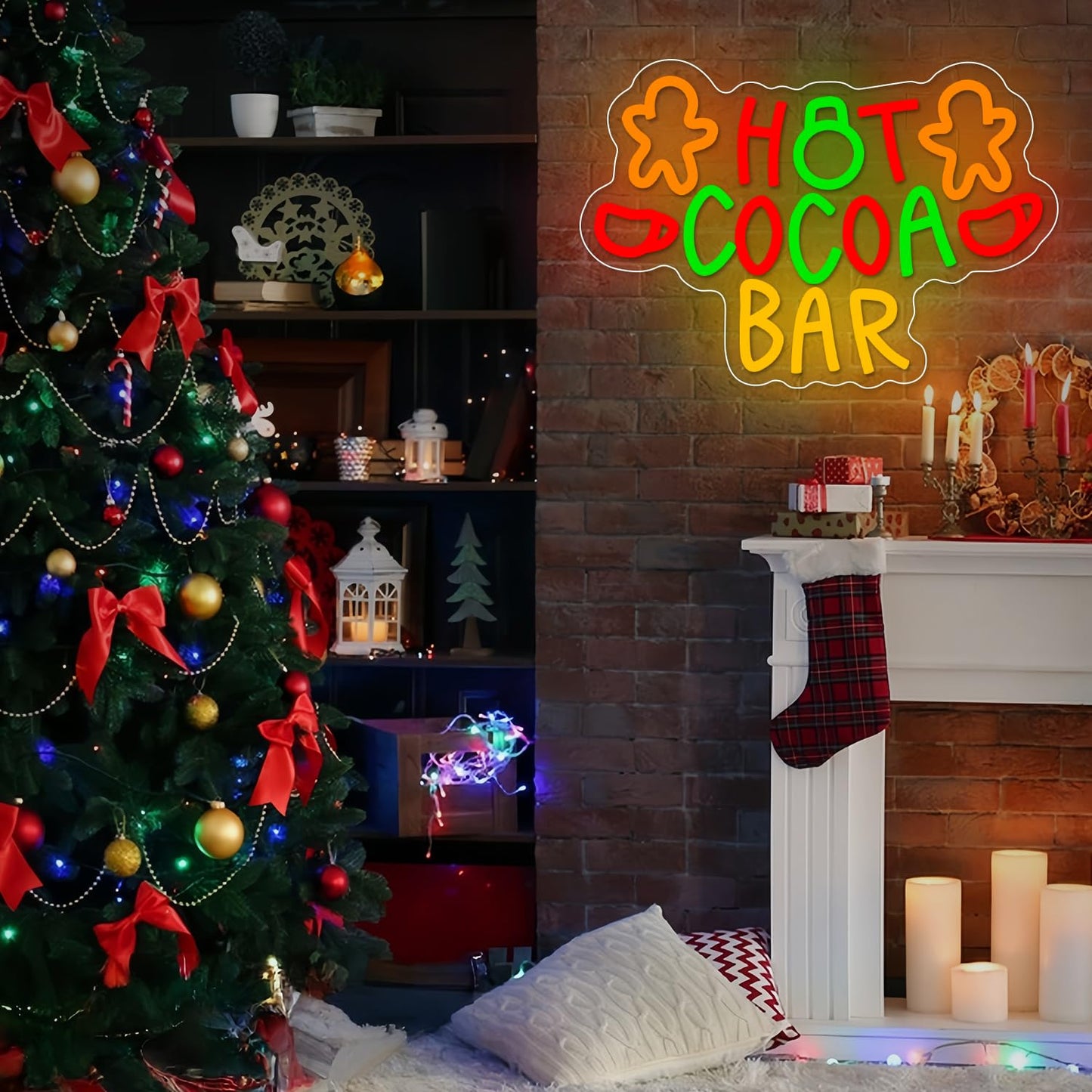 Hot Cocoa Bar Neon Sign for Wall Decor Christmas Neon Sign Dimmable Christmas Neon Light Sign for Holiday Party Home Bar