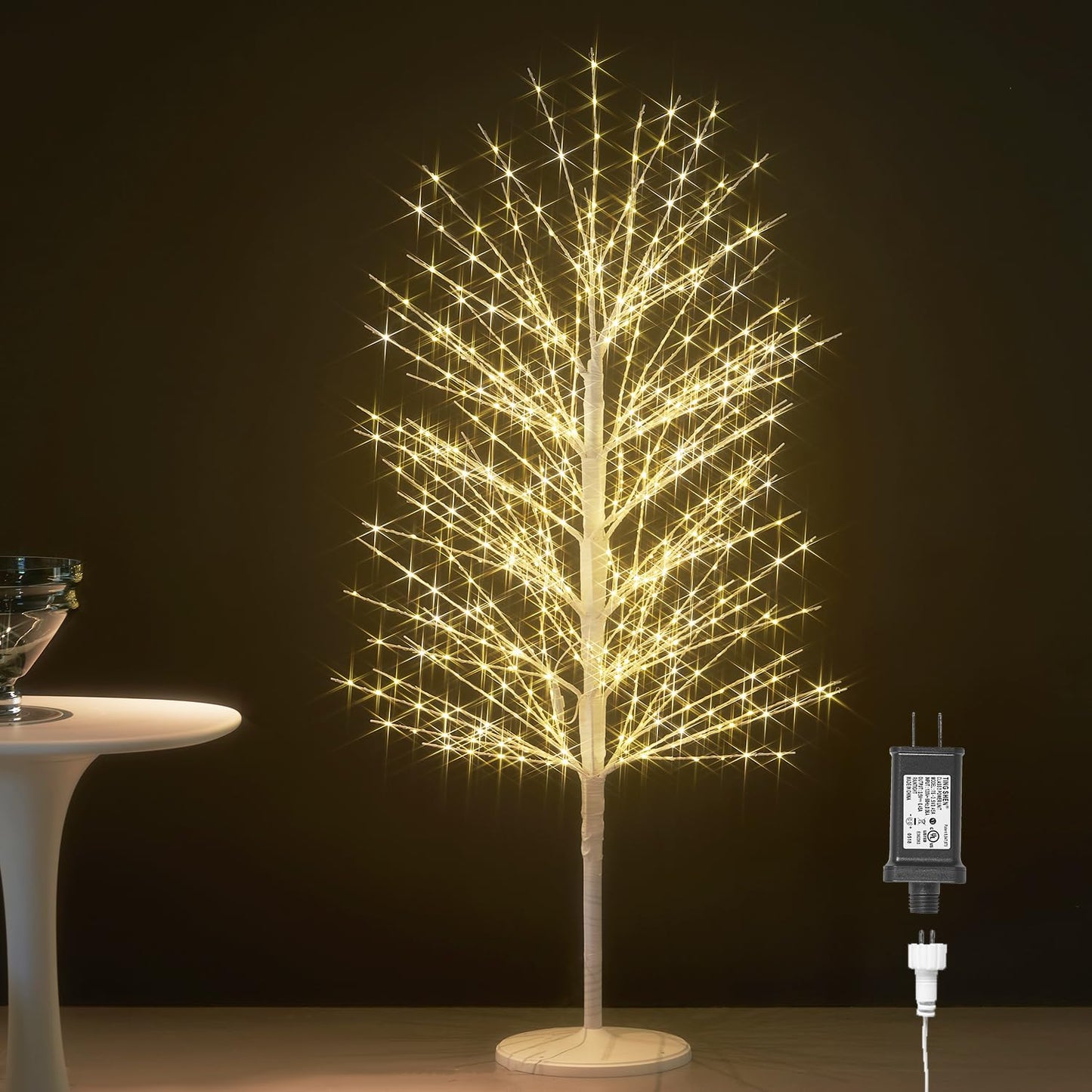 Hairui Lighted White Tree with 576L Warm White Fairy Lights 4FT, Twig Tree with Lights for Indoor Outdoor Home Thanksgiving Christmas Winter Holidays Party Decoration