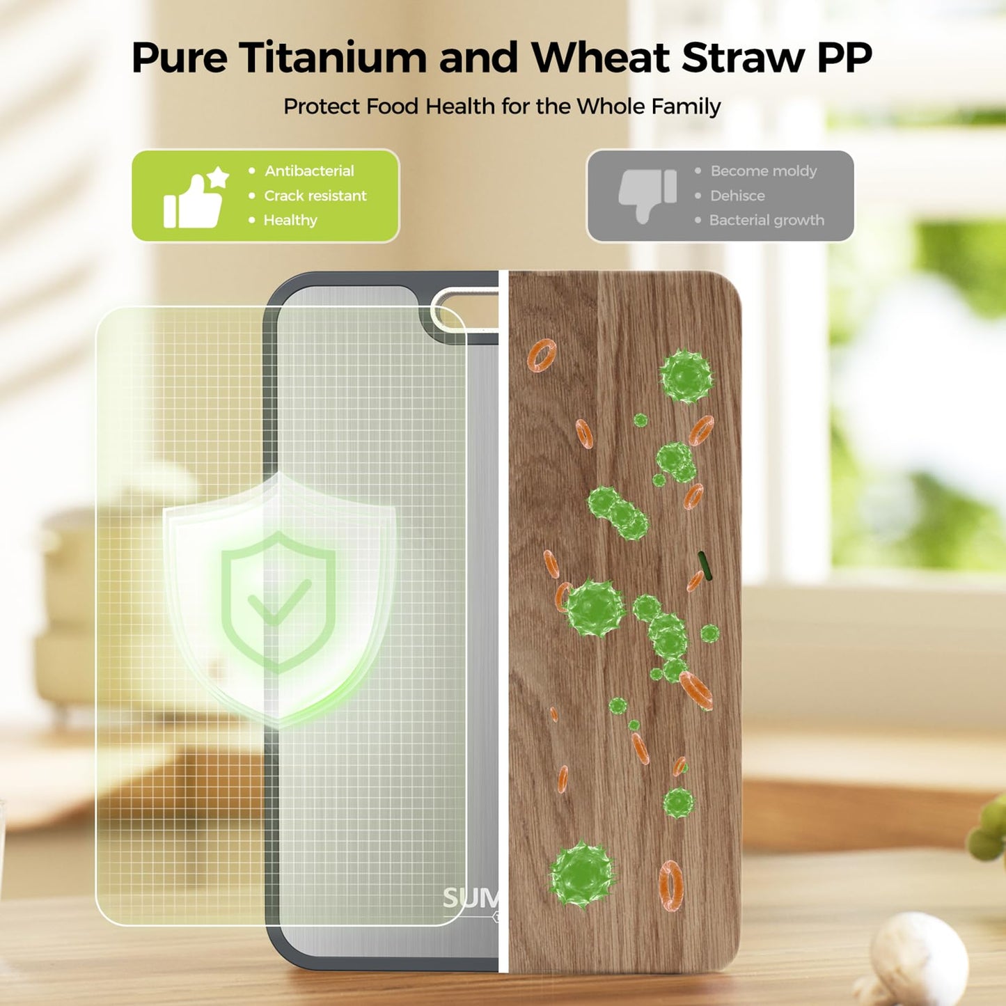 Titanium Cutting Board for Kitchen, Cutting Board Double Sided Food Grade, Pure Titanium and Wheat Straw PP, Dishwasher Safe Easy to Clean Large Size 16”×11”