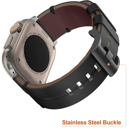 Leather Strap Apple Watch Ultra 49mm, Genuine Leather Wristband Adjustable Bracelet Replacement Strap for Apple Watch SE, iWatch Ultra 2 Ultra Series 9 8 7 6 5 4 3 2 1