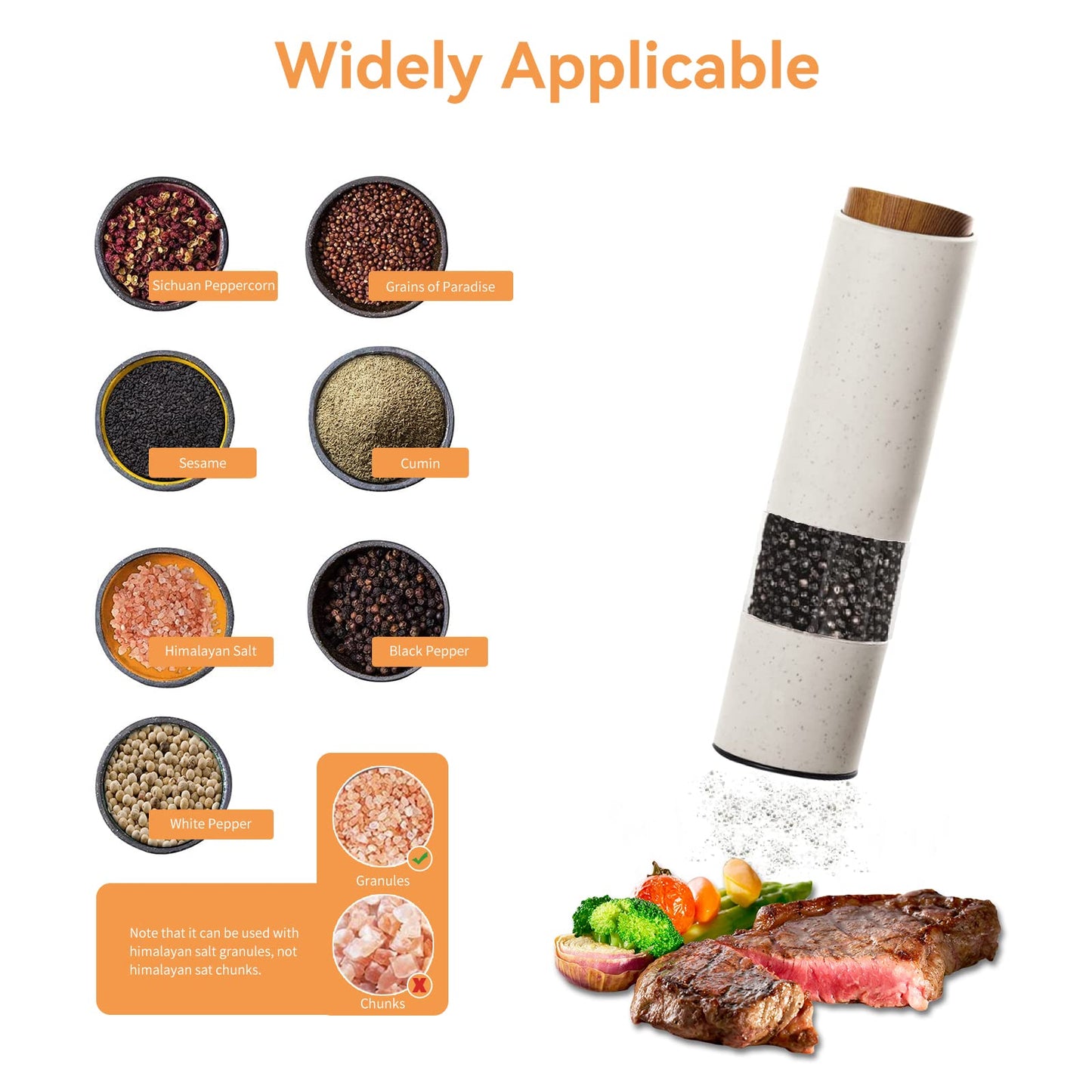AmaCielo Electric Salt and Pepper Grinder, Pepper Grinder Set 2pcs, Wheat Straw Eco-friendly Material Automatic Pepper Salt Grinder, Adjustable Roughness, One Hand Operation