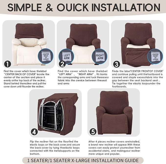 Oversized Recliner Chair Covers, 4-Piece Stretch Geometric Strokes Jacquard