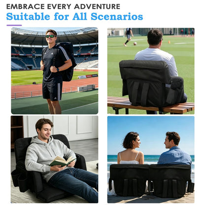 Stadium Seats with Back Support 2 Pack, 4.3" Thick Extra Wide Comfy Cushion 6 Adjustable Angle Bleacher Seat with Armrest, "Sofa Style" Design, Ultra-Strong Steel Frame, Multiple Pockets (Black, 25")