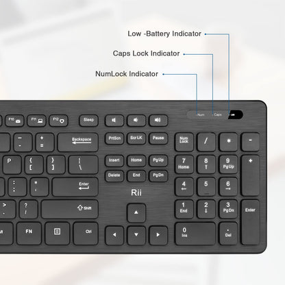 Wireless Keyboard and Mouse Combo - Rii Standard Office PC Keyboard and Optical Wireless Mice (Black)
