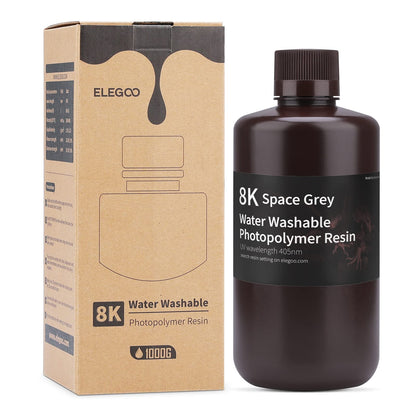 ELEGOO 8K 3D Printer Resin, Water Washable Resin 405nm UV-Curing Resin, Best for 8K/9K/12K/14K/16K LCD 3D Printer Space Grey 1000G