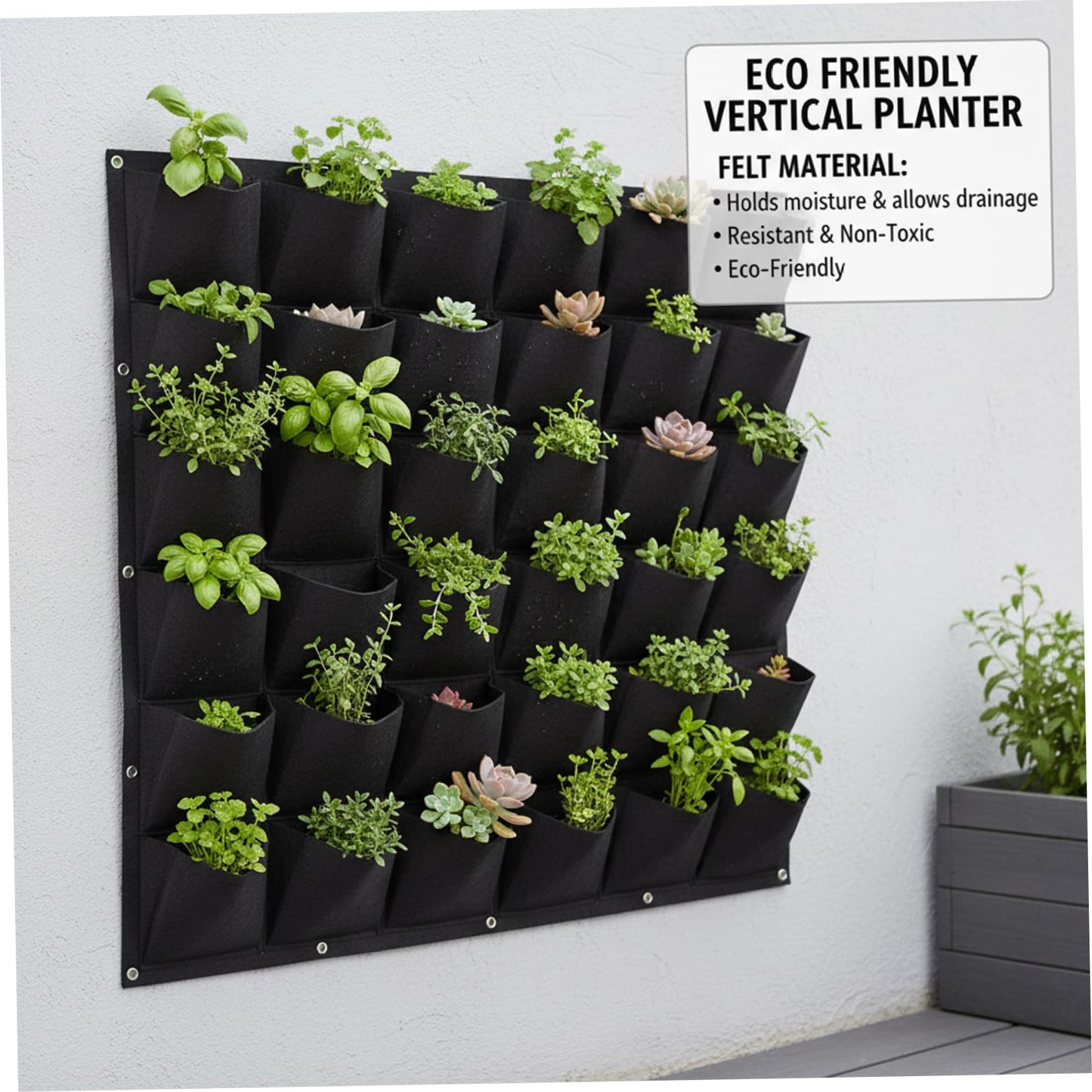 TaozisuY Vertical Garden Planter with 36 Pockets, Living Wall Planter for Indoor Outdoor Use, Thick Non-Woven Fabric Planting Bag (Black, 39.4"x39.4") Vertical