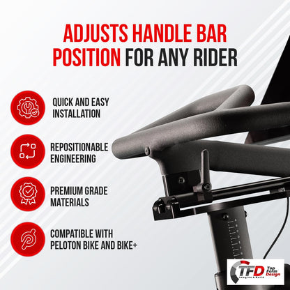 TFD Adjuster, Compatible with Peloton Bike & Bike+ (Original & Bike Plus), Made in USA - Handlebar Mod Adjusts Handle Bar Position for Any Rider | Black Design - Optimal Peloton Accessories