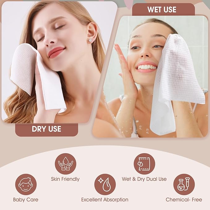 Disposable Face Towel Cloth Thicker Large Size 10"X12"Face Towelettes Disposable