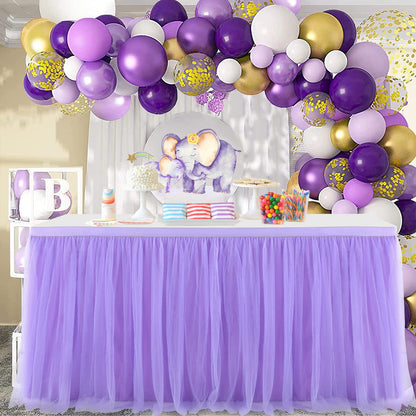 Tulle Table Skirt Tableware Table Cloth for Rectangle Tables or Round Tables Tutu Table Skirting for Party,Wedding,Birthday Party&Home Decoration (L6(ft) H 30in, Purple)