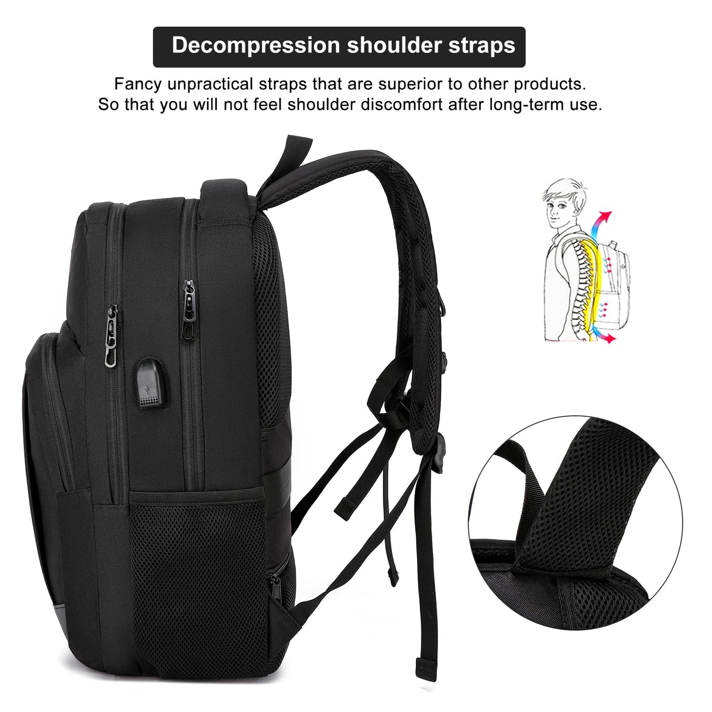 Backpack Men Women School Bags for Boys Girls, Laptop Backpack with USB Charging Port, Business Travel Anti Theft Durable Laptop Bag,Water Resistant Fits 15.6 Inch Laptop
