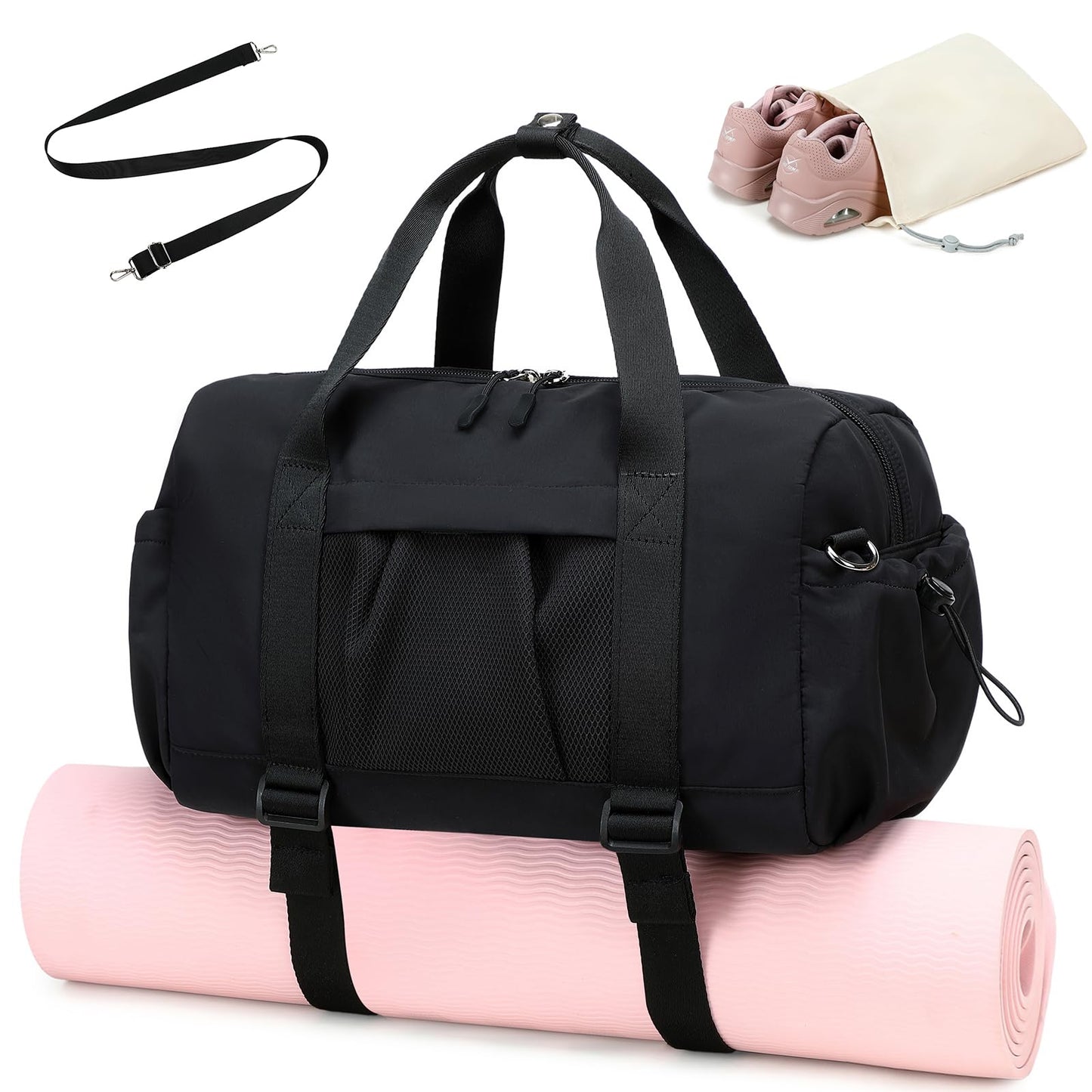 LEDAOU Small Gym Bag for Women, Mini Duffle Bag with Yoga Mat Holder Lightweight Carry On Sports Bag with Separate Shoe Pocket and Wet Pocket Duffel Bags Dance Yoga Workout Bag