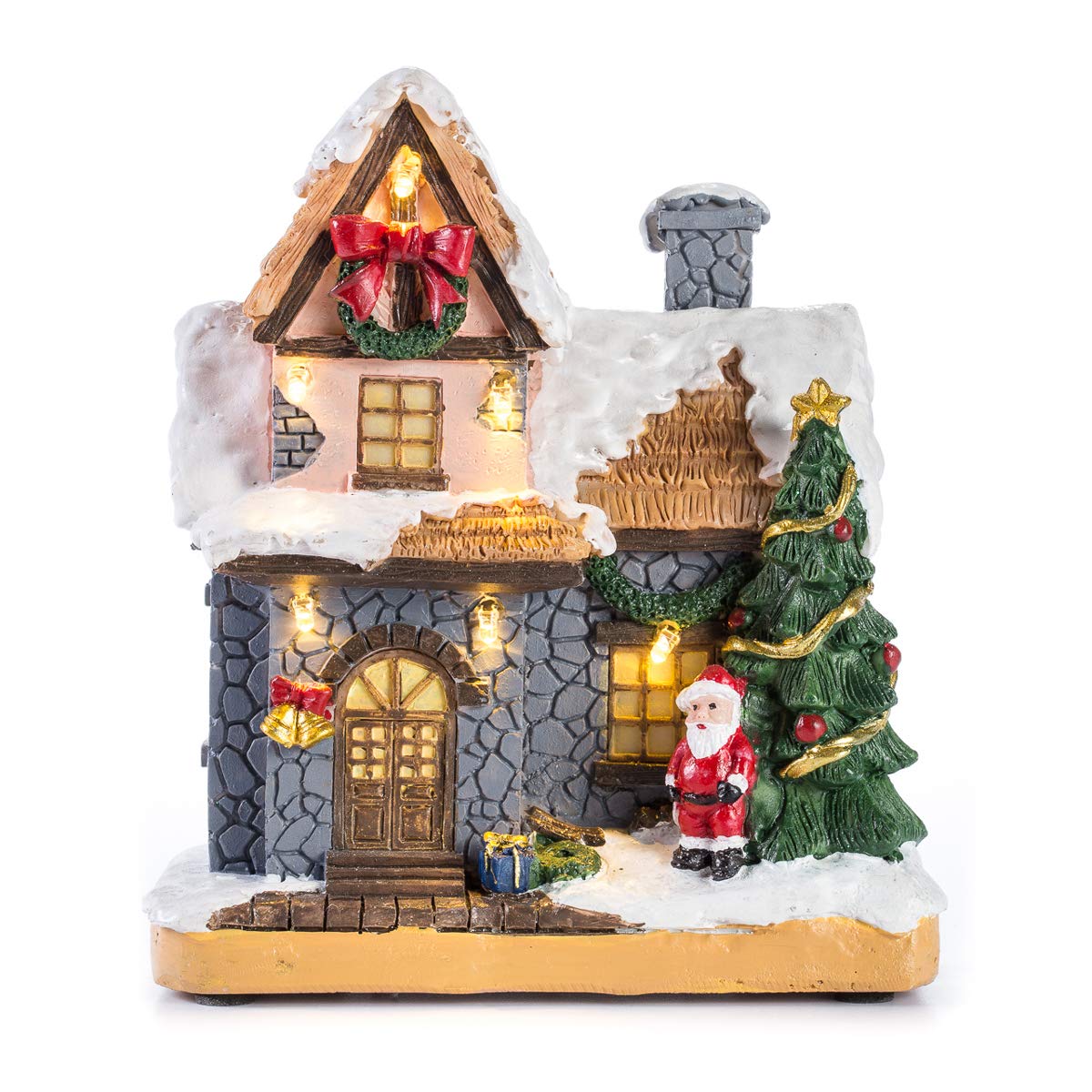 innodept12 6" Resin Christmas Scene Village Houses Town with Warm White LED Light Battery Operate Christmas Ornamnet