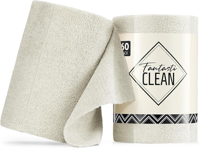 Fantasticlean Microfiber Cleaning Cloth Roll -60 Pack, Tear Away Paperless