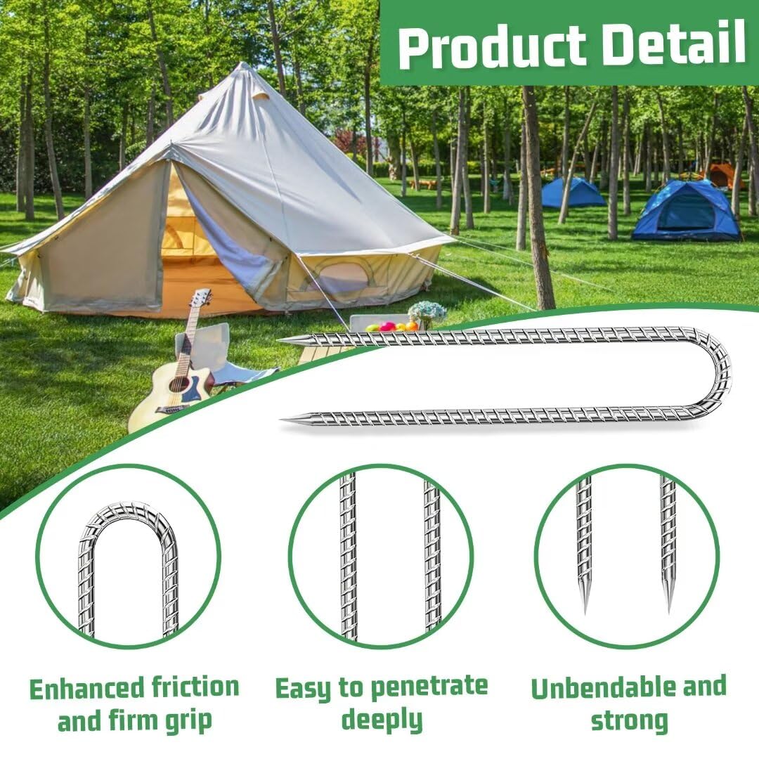 Rebar-Stakes-12-Inch, Ground Stakes Heavy Duty U-Hook Galvanized Anti-Rust Ground Anchors for Camping Tent Trampoline Accessories Dog Fence Chicken Coop Deer Fence 4pcs