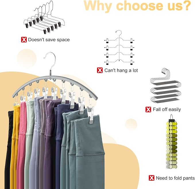 Legging Organizer for Closet, Metal Yoga Pants Hanger w/Rubber Coated 4 Pack