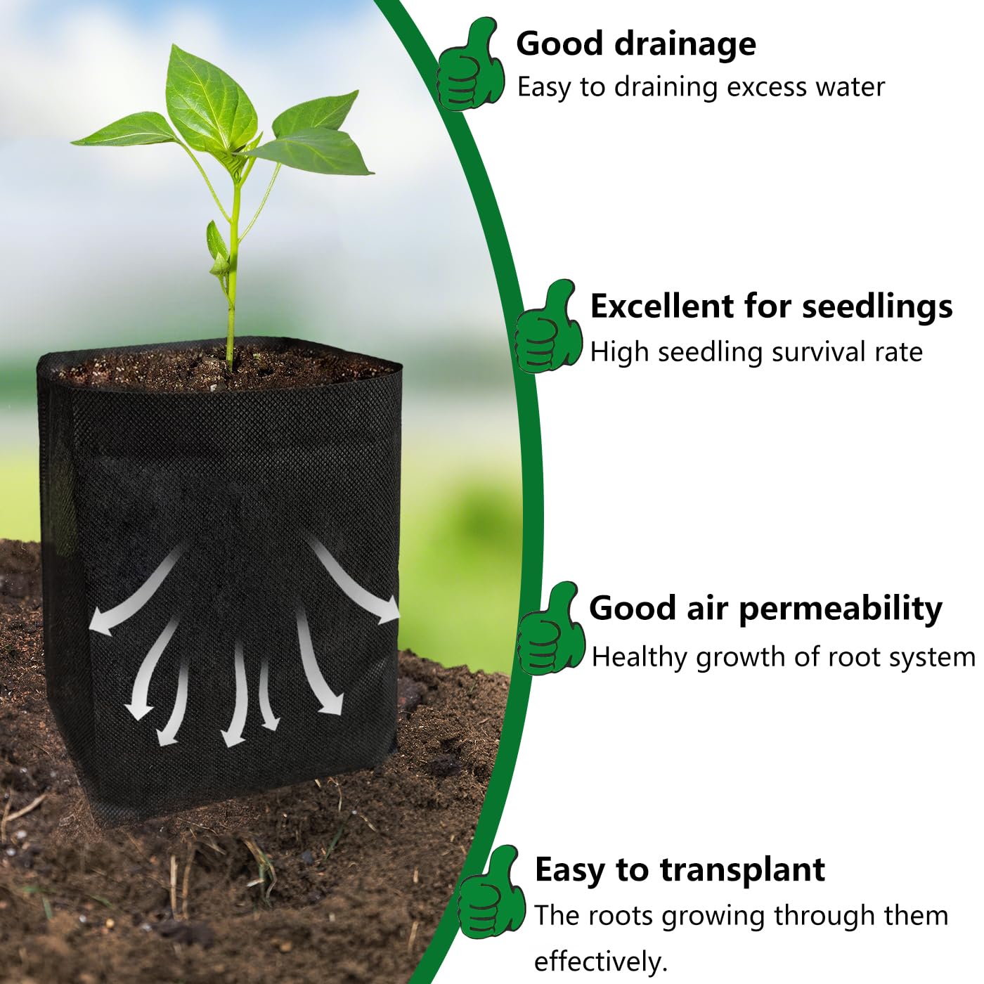 Belit 0.5 Gallon Nursery Growing Bags, 100 Pcs Non-Woven Plant Bag for Gardening, Potato, Flower, Tomato Plant Starts