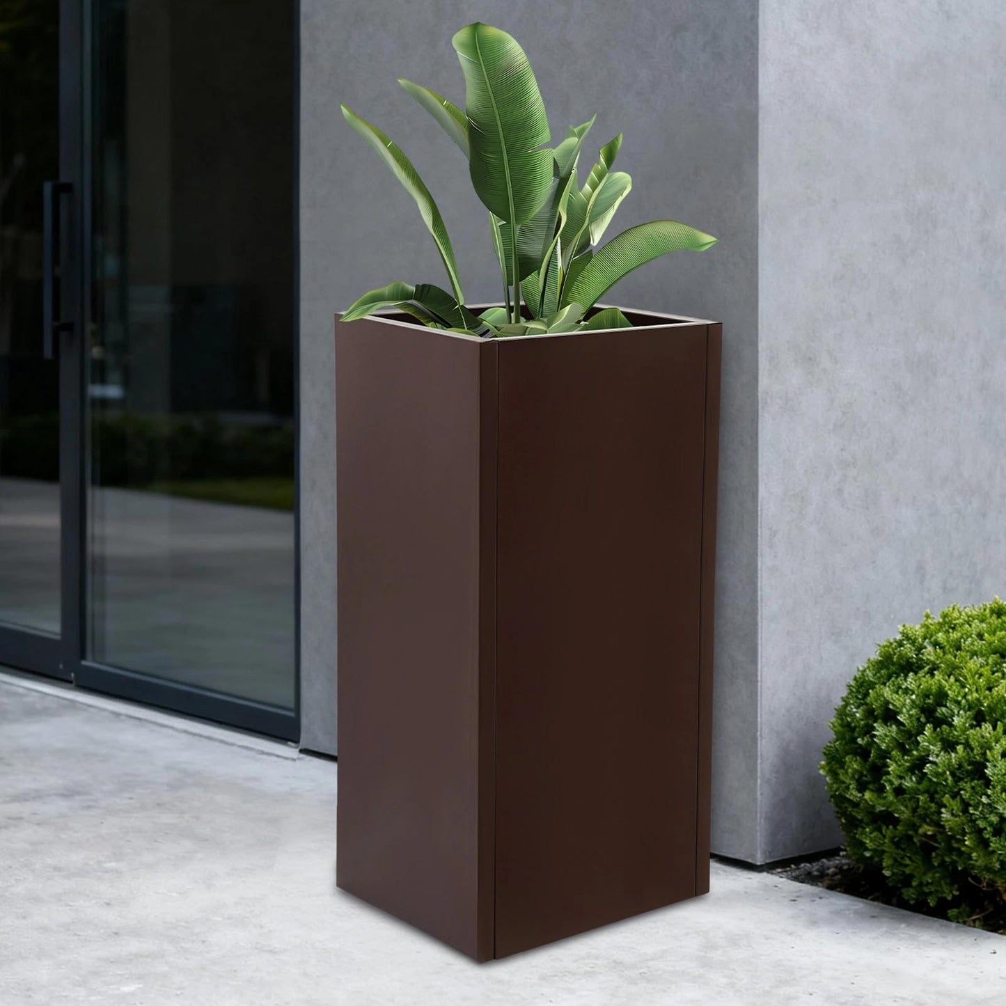 wukaeiue Galvanized Steel Planter Box 16x16x30 Inches, Brown - Modern Raised Garden Bed with Drainage Holes & Easy Assembly, Heavy Duty Metal Flower Pot for Outdoor Indoor Plants, Herbs, Flowers