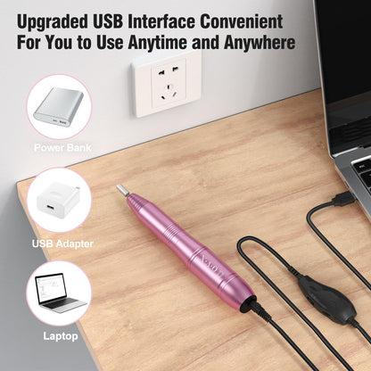 Portable Electric Nail Drill Machine, Professional 20000 RPM USB Manicure Pedicure Drills for Acrylic Nails Gel Polishing Shape Tools