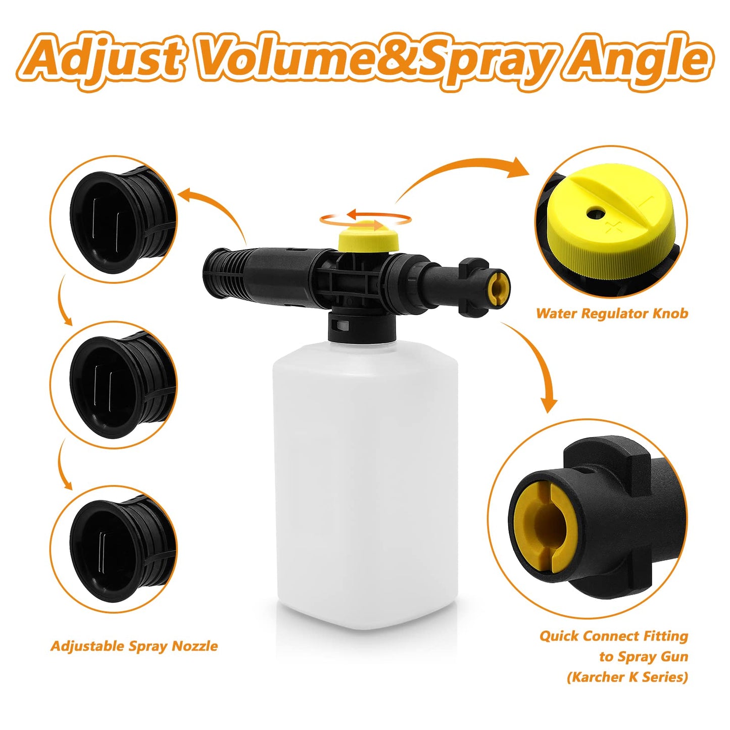 Fai Top 750ML karcher Snow Foam Lance Cannon Pressure Washer Soap Car Foamer Wash Adjustable Sprayer Jet Bottle Nozzle for karcher K2 K3 K4 K5 K6 K7