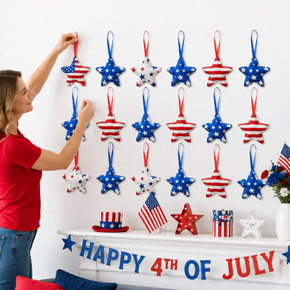 Whaline 16 Pcs Patriotic Felt Ornaments 4th of July Decoration Red Blue Star American Flag Hanging Ornaments for 250th Anniversary Independence Day Party Tree Decor DIY Crafts Supplies