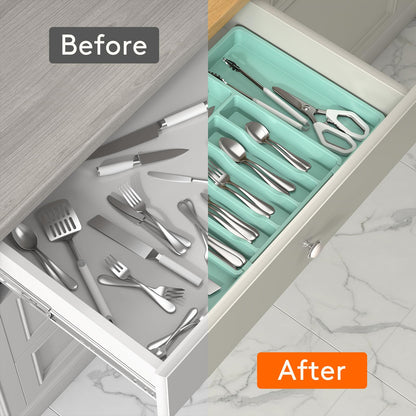 Lifewit Silverware Drawer Organizer, Expandable Utensil Tray for Kitchen, BPA Free Flatware and Cutlery Holder, Adjustable Plastic Storage for Spoons Forks Knives, 8.5"-14.1" x 12.1", Black