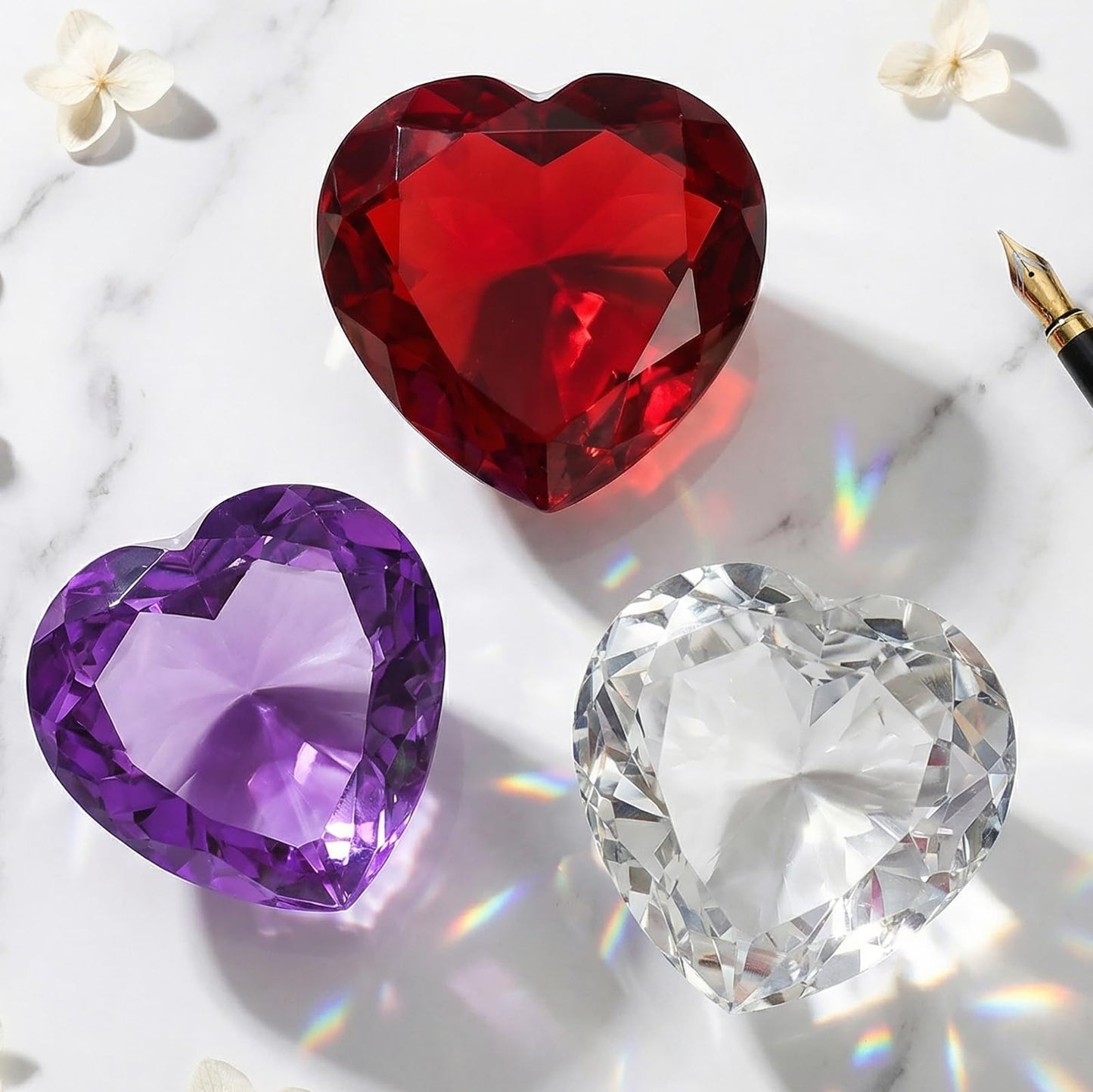 Jucoan 3 Pack Crystal Glass Diamond Paperweight, 80mm/3.15 Inch Glass Heart Paperweight for Wedding Bridal Shower Party Centerpieces Decor, Mother's Day Gift
