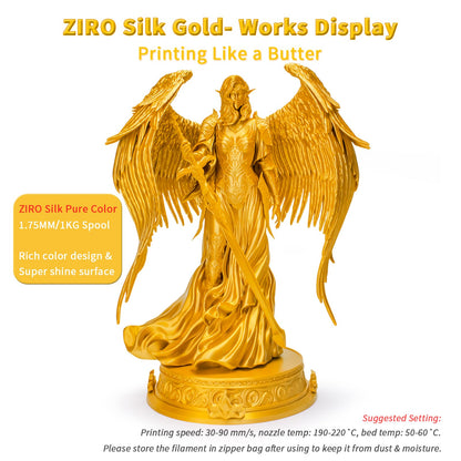 ZIRO PLA Silk Filament 1.75mm, 3D Printer Filament PLA Silky Series 1.75mm 1KG(2.2lbs), Dimensional Accuracy +/- 0.03mm, Gold